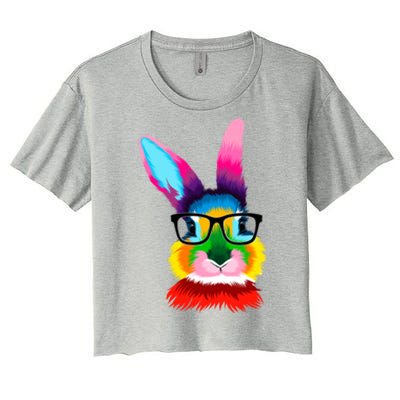 Cute Colorful Bunny Rabbit Head Glasses Happy Easter Day Gift Women's Crop Top Tee