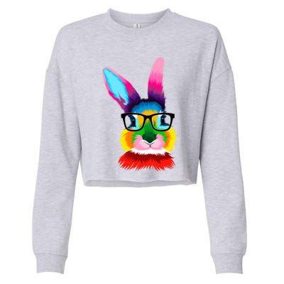 Cute Colorful Bunny Rabbit Head Glasses Happy Easter Day Gift Cropped Pullover Crew