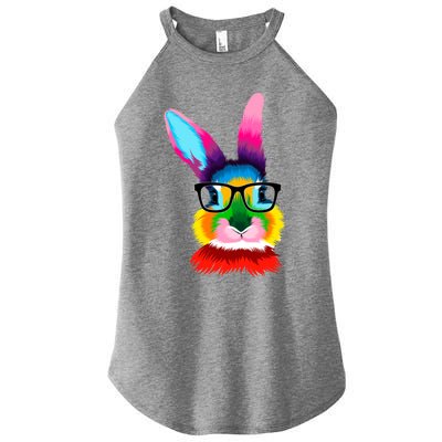 Cute Colorful Bunny Rabbit Head Glasses Happy Easter Day Gift Women's Perfect Tri Rocker Tank