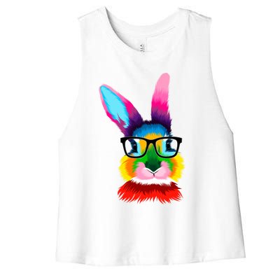 Cute Colorful Bunny Rabbit Head Glasses Happy Easter Day Gift Women's Racerback Cropped Tank