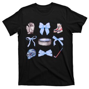 Cute Coquette Bow Hockey Mama Game Day Gift For Winter Sports T-Shirt