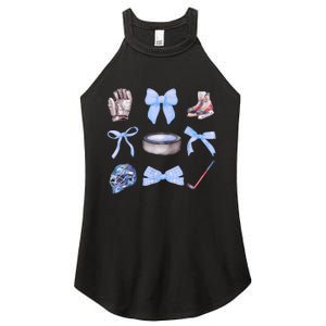 Cute Coquette Bow Hockey Mama Game Day Gift For Winter Sports Women’s Perfect Tri Rocker Tank