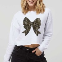 Camo Coquette Bow Duck Hunt Duck Hunting Cropped Pullover Crew