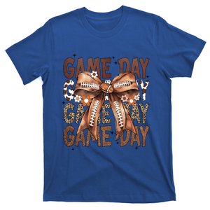 Cute Coquette Bow Football Mom Game Day Gift T-Shirt