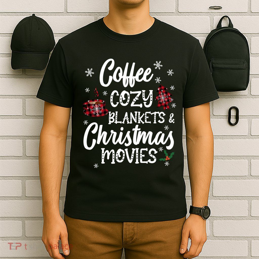 Coffee Cozy Blankets & Christmas Movies Red Plaid T-Shirt