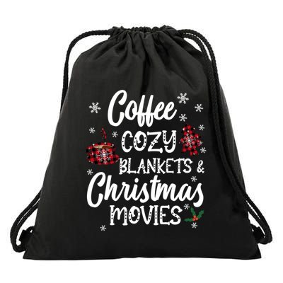 Coffee Cozy Blankets & Christmas Movies Red Plaid Drawstring Bag