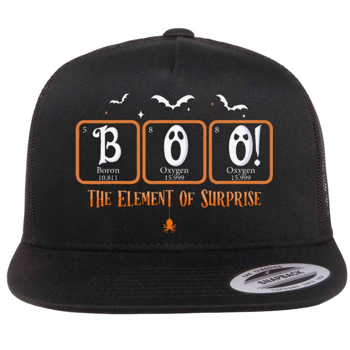 Cute Chemistry Boo The Element Of Surprise Chemist Halloween Flat Bill Trucker Hat