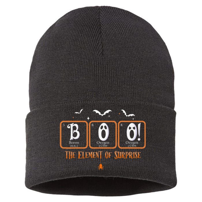 Cute Chemistry Boo The Element Of Surprise Chemist Halloween Sustainable Knit Beanie