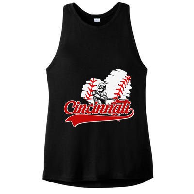 Cincinnati Cities Baseball Heart Baseball Fans Ladies PosiCharge Tri-Blend Wicking Tank