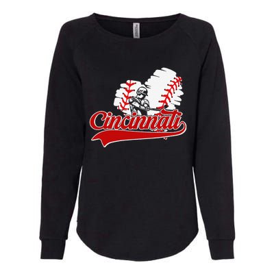 Cincinnati Cities Baseball Heart Baseball Fans Womens California Wash Sweatshirt