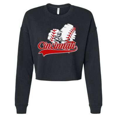 Cincinnati Cities Baseball Heart Baseball Fans Cropped Pullover Crew