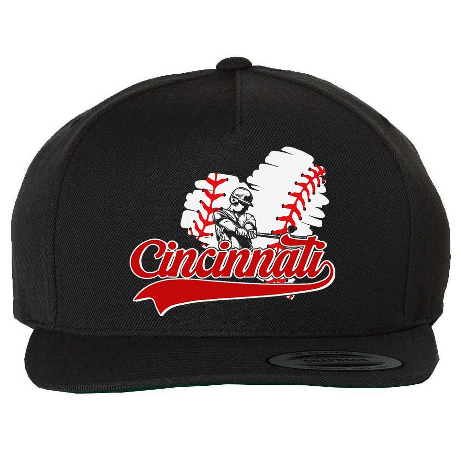 Cincinnati Cities Baseball Heart Baseball Fans Wool Snapback Cap
