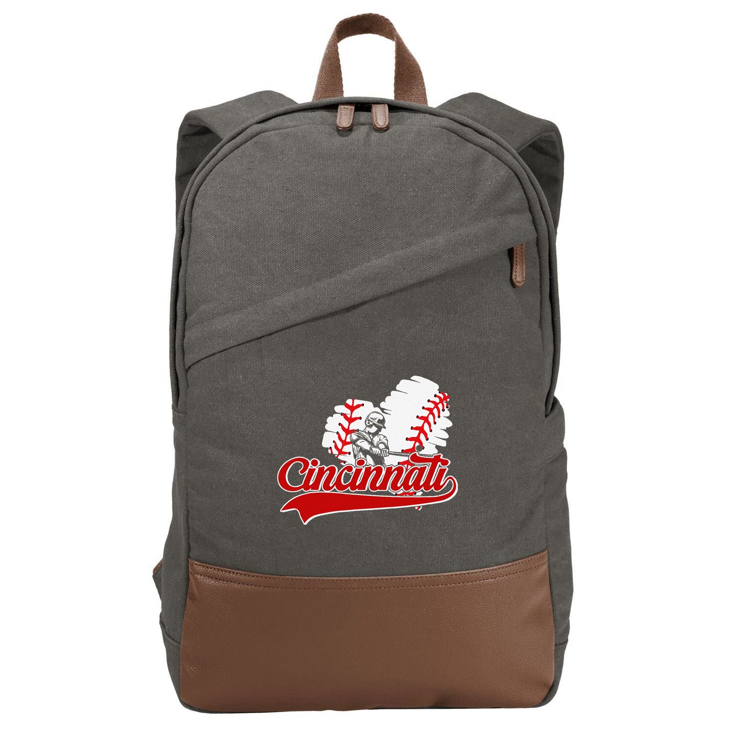 Cincinnati Cities Baseball Heart Baseball Fans Cotton Canvas Backpack