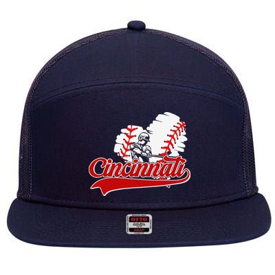 Cincinnati Cities Baseball Heart Baseball Fans 7 Panel Mesh Trucker Snapback Hat