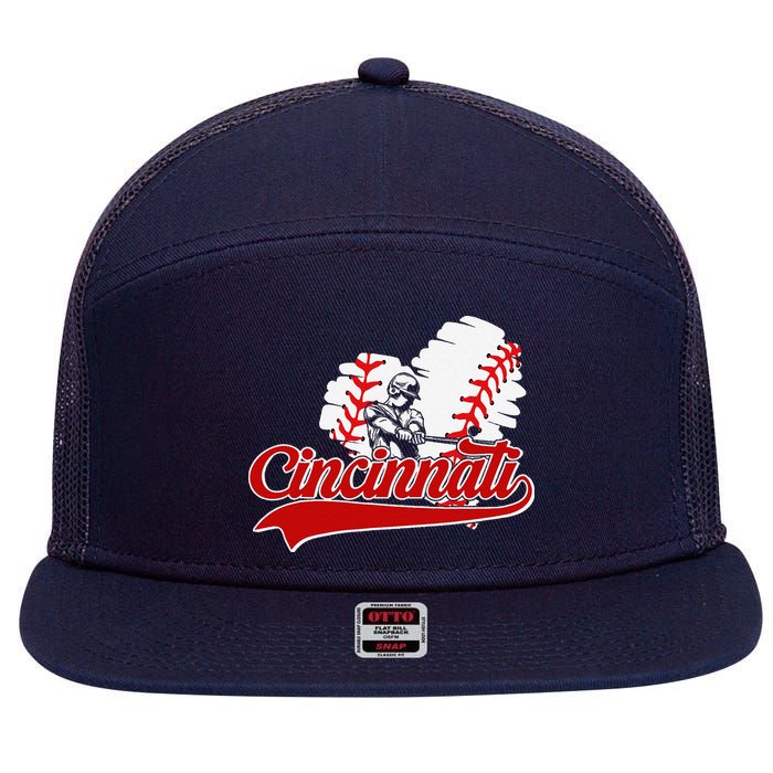 Cincinnati Cities Baseball Heart Baseball Fans 7 Panel Mesh Trucker Snapback Hat