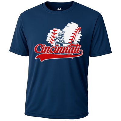 Cincinnati Cities Baseball Heart Baseball Fans Cooling Performance Crew T-Shirt