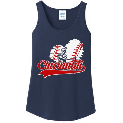 Cincinnati Cities Baseball Heart Baseball Fans Ladies Essential Tank