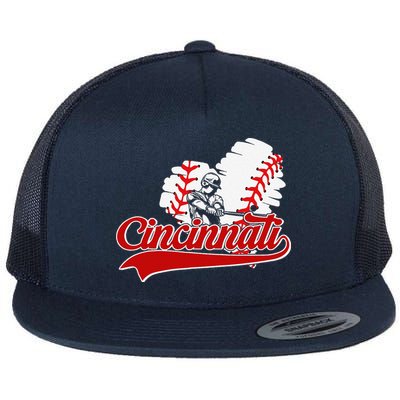 Cincinnati Cities Baseball Heart Baseball Fans Flat Bill Trucker Hat