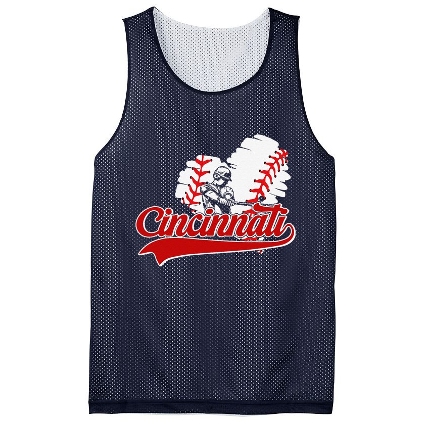 Cincinnati Cities Baseball Heart Baseball Fans Mesh Reversible Basketball Jersey Tank