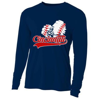 Cincinnati Cities Baseball Heart Baseball Fans Cooling Performance Long Sleeve Crew