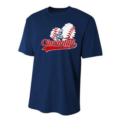 Cincinnati Cities Baseball Heart Baseball Fans Youth Performance Sprint T-Shirt