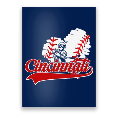 Cincinnati Cities Baseball Heart Baseball Fans Poster