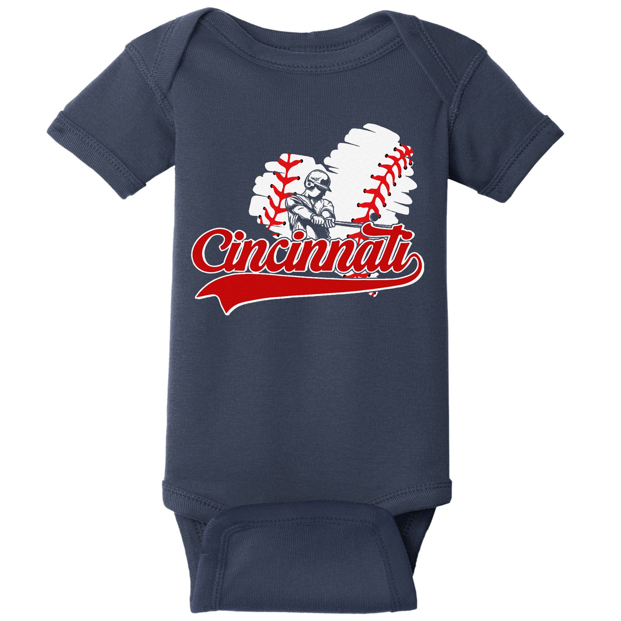 Cincinnati Cities Baseball Heart Baseball Fans Baby Bodysuit