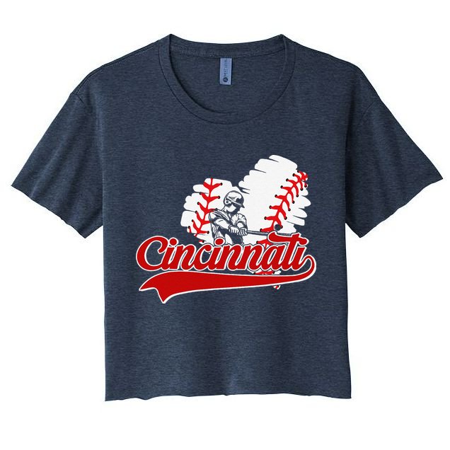 Cincinnati Cities Baseball Heart Baseball Fans Women's Crop Top Tee