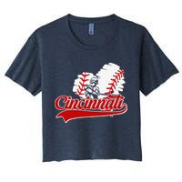 Cincinnati Cities Baseball Heart Baseball Fans Women's Crop Top Tee