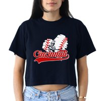 Cincinnati Cities Baseball Heart Baseball Fans Women's Crop Top Tee
