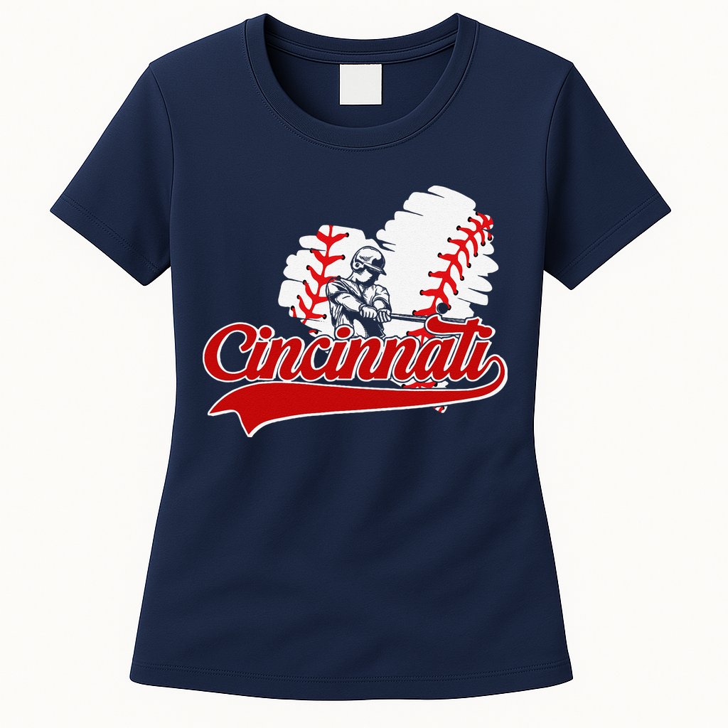 Cincinnati Cities Baseball Heart Baseball Fans Womens T-Shirt