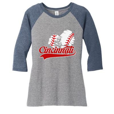 Cincinnati Cities Baseball Heart Baseball Fans Women's Tri-Blend 3/4-Sleeve Raglan Shirt