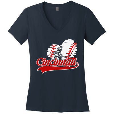 Cincinnati Cities Baseball Heart Baseball Fans Women's V-Neck T-Shirt