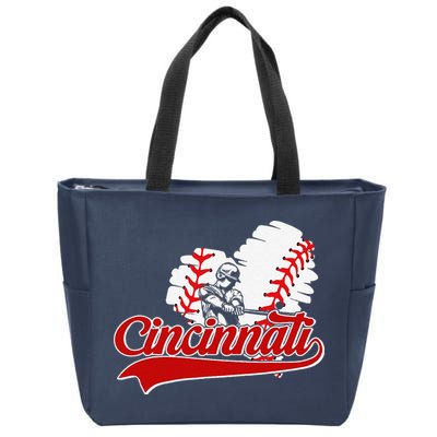 Cincinnati Cities Baseball Heart Baseball Fans Zip Tote Bag