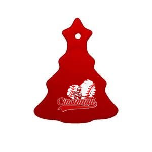 Cincinnati Cities Baseball Heart Baseball Fans Ceramic Tree Ornament