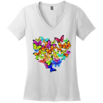 Colorful Cute Butterfly Heart Butterflies Women's V-Neck T-Shirt