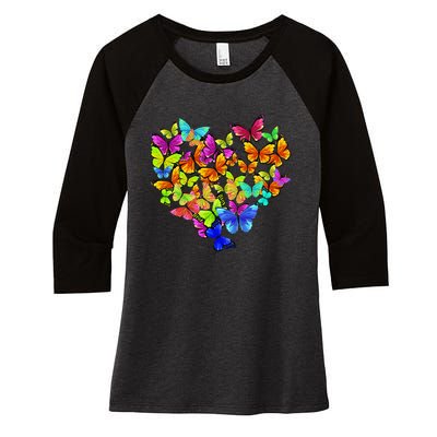 Colorful Cute Butterfly Heart Butterflies Women's Tri-Blend 3/4-Sleeve Raglan Shirt