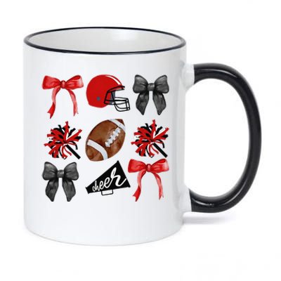 Cheer Coquette Bow American Football Autumn Thanksgiving Gift 11oz Black Color Changing Mug