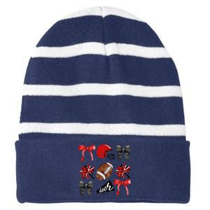 Cheer Coquette Bow American Football Autumn Thanksgiving Gift Striped Beanie with Solid Band