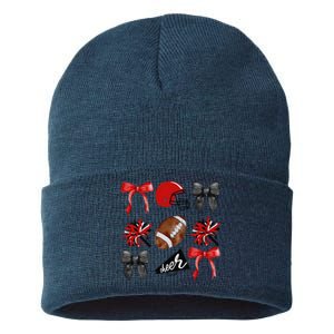 Cheer Coquette Bow American Football Autumn Thanksgiving Gift Sustainable Knit Beanie