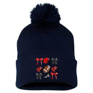 Cheer Coquette Bow American Football Autumn Thanksgiving Gift Pom Pom 12in Knit Beanie