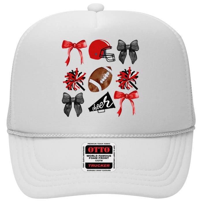 Cheer Coquette Bow American Football Autumn Thanksgiving Gift High Crown Mesh Back Trucker Hat