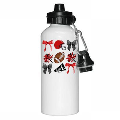 Cheer Coquette Bow American Football Autumn Thanksgiving Gift Aluminum Water Bottle 