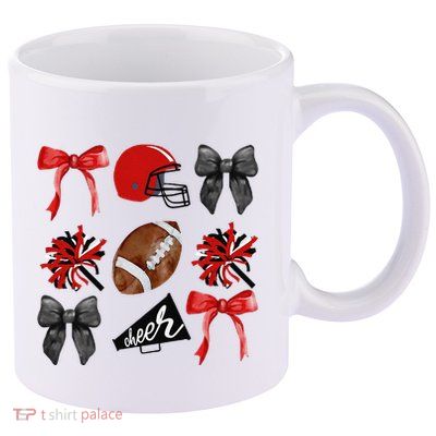 Cheer Coquette Bow American Football Autumn Thanksgiving Gift 11oz C Handle Ceramic Mug