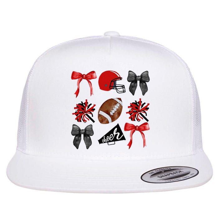 Cheer Coquette Bow American Football Autumn Thanksgiving Gift Flat Bill Trucker Hat