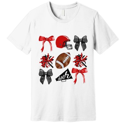 Cheer Coquette Bow American Football Autumn Thanksgiving Gift Premium T-Shirt