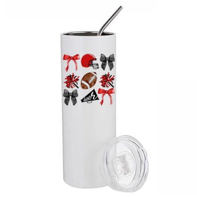 Cheer Coquette Bow American Football Autumn Thanksgiving Gift Stainless Steel Tumbler