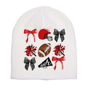 Cheer Coquette Bow American Football Autumn Thanksgiving Gift Short Acrylic Beanie