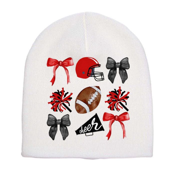 Cheer Coquette Bow American Football Autumn Thanksgiving Gift Short Acrylic Beanie