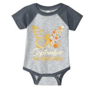 Childhood Cancer Butterfly In September We Wear Gold Infant Baby Jersey Bodysuit